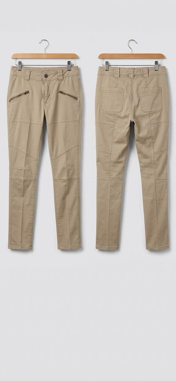 Workers for Freedom Size 4 Taupe Stretch Cotton Zip Pocket Skinny Pants Pants-1 - Picture 5 of 5